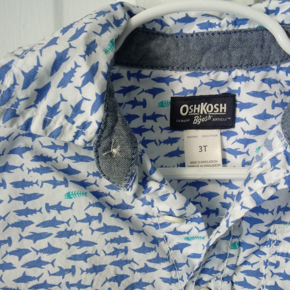 Oshkosh shark short sleeve button up 3t